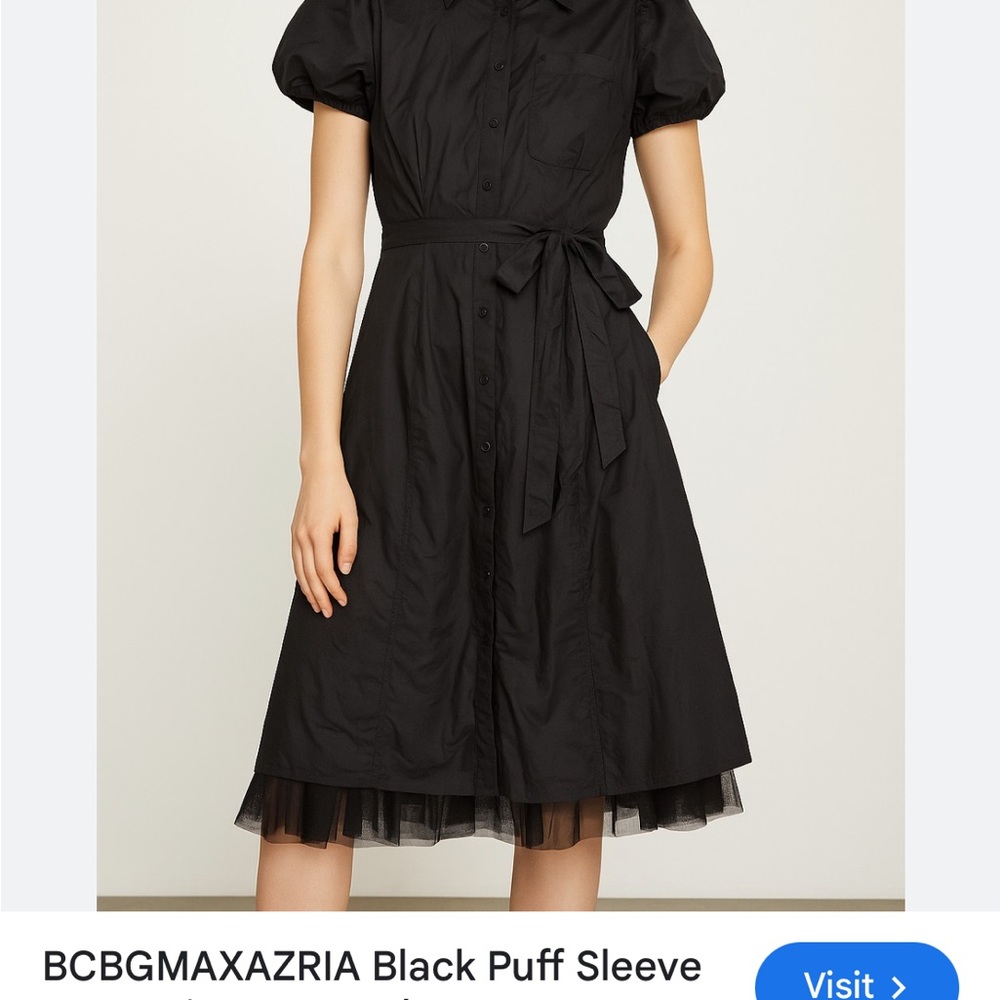 BCBGMaxAzria Black Midi Dress with Puff Sleeves tulle chic 0 Wednesday